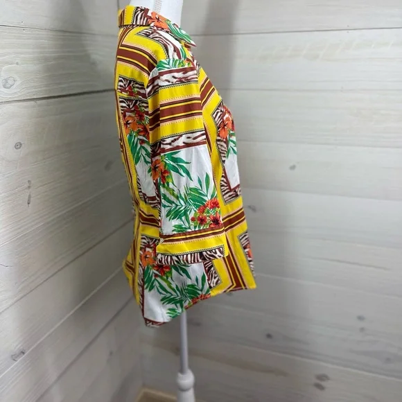 7th Avenue New York & Company Tropical and Animal Print Top L FREE SHIP - Picture 2 of 5